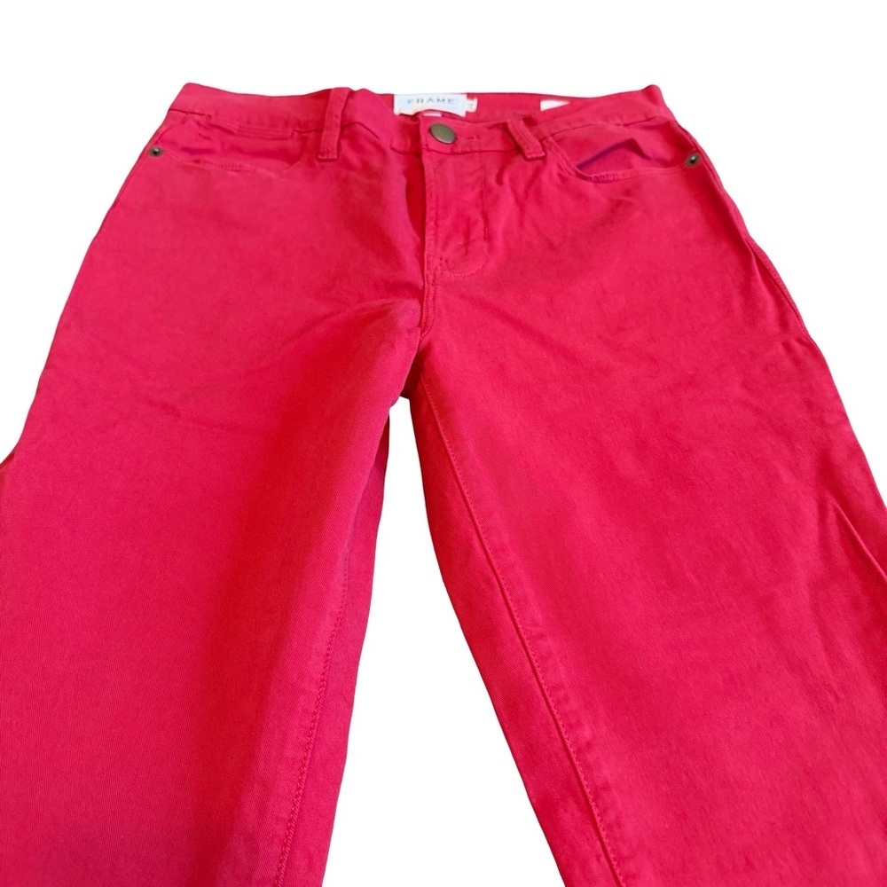 Frame Denim Le High Skinny Vintage Red Jeans Pants Stretch Raw Hem SIze 28 Women - Picture 2 of 14
